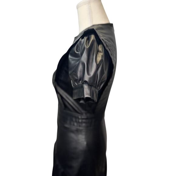 Zara Faux Leather Mini Dress Black Women's XS Ruffle Puff Flounce Hem Coquette - Picture 5 of 16